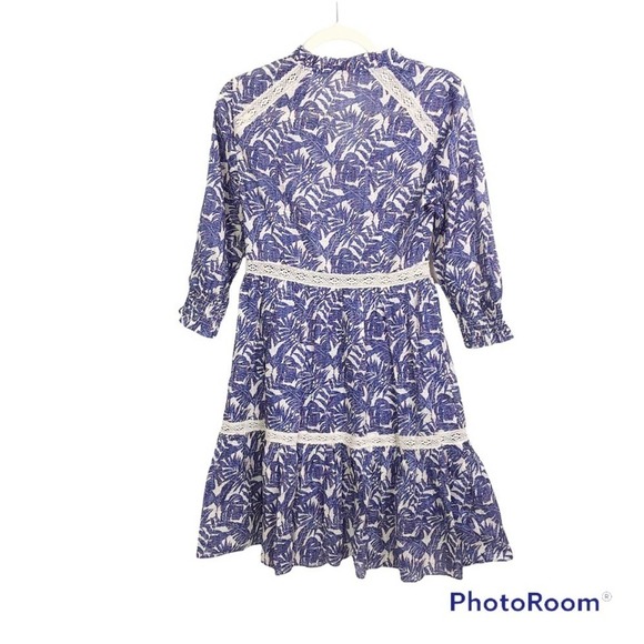 The Korner blue printed palm print and white lace dress nwot size S - Picture 4 of 9